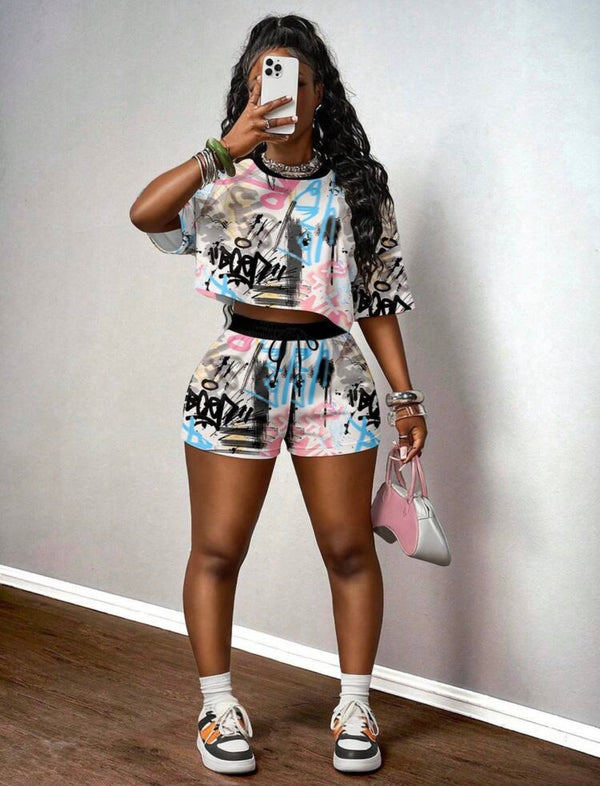 {PRE-ORDER} Graffiti Chic Crop Short Set